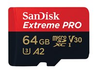 SanDisk Extreme Pro - Flashminnekort (microSDXC til SD-adapter inkludert) - 64 GB - A2 / Video Class V30 / UHS-I U3 / Class10 - microSDXC UHS-I SDSQXCU-064G-GN6MA