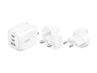 Belkin BoostCharge Pro - Strømadapter - GaN - 70 watt - PD 3.1/PPS - 3 utgangskontakter (2 x USB-C, USB) - hvit - med reiselader sett WCH018HQWH