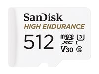 SanDisk High Endurance - Flashminnekort (microSDXC til SD-adapter inkludert) - 512 GB - Video Class V30 / UHS-I U3 / Class10 - microSDXC UHS-I SDSQQNR-512G-GN6IA