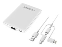 OtterBox Standard Mobile Charging Kit - Strømbank - 5000 mAh - 10.5 watt - 2.1 A - Apple Fast Charge, AFC (USB) - på kabel: Lightning/Micro-USB/USB-C - hvit 78-80836