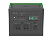 Schneider OffGrid 500 - Bærbar strømstasjon - LCD, 2 BS1363-uttak, sinuskurve, 3 USB-A, 2 USB-C, trådløs lader - AC 195 - 265 / DC 12 -30 V - 500 watt - litiumion - 517 Wh - utgangskontakter: 2 - Storbritannia - svart, grønn PPS500-UK