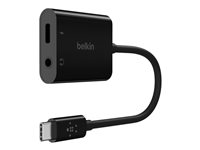 Belkin RockStar - USB-C til hodetelefonjakk / ladeadapter - 24 pin USB-C hann til minijakk, 24 pin USB-C hunn - 19.6 cm - USB Power Delivery (60W) NPA004BTBK