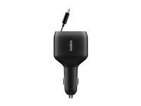 Belkin BoostCharge - Bilstrømadapter - retraktabel - 75 watt - Fast Charge - 3 utgangskontakter (USB, 2 x USB-C) - svart CCC001HQBK