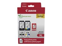 Canon PG-575XL/CL-576XL Photo Paper Value Pack - 2-pack - Høy ytelse - svart, farge (cyan, magenta, gul) - original - hengeboks - blekkpatron/papirsett - for PIXMA TR4750i, TR4751i, TR4755i, TS3550i, TS3551i 5437C006