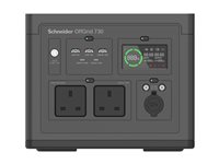 Schneider OffGrid 730 - Bærbar strømstasjon - LCD, 2 BS1363-uttak, sinuskurve, 3 USB-A, 2 USB-C, trådløs lader - AC 190 - 265 / DC 12 -30 V - 700 watt - litiumion - 738 Wh - utgangskontakter: 2 - Storbritannia - svart, grønn PPS730-UK