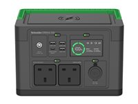 Schneider OffGrid 330 - Bærbar strømstasjon - LCD, 2 BS1363-uttak, sinuskurve, 3 USB-A, 1 USB-C, trådløs lader - AC 230 V - 330 watt - litiumion - 332 Wh - utgangskontakter: 2 - Storbritannia - svart, grønn PPS330-UK