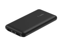 Belkin BoostCharge - Strømbank + AC-strømadapter - 10000 mAh - 3 utgangskontakter (USB-C, 2 x USB) - på kabel: USB-C - Storbritannia - med pose med glidelås BU041MYBK