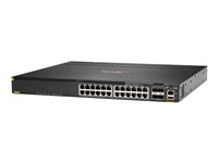 HPE Aruba 6300M - Switch - L3 - Styrt - 24 x 10/100/1000 (PoE+) + 4 x 1 Gigabit / 10 Gigabit / 25 Gigabit / 50 Gigabit SFP56 (opplink / stabling) - front og side til bakside - rackmonterbar - PoE+ (720 W) JL662A